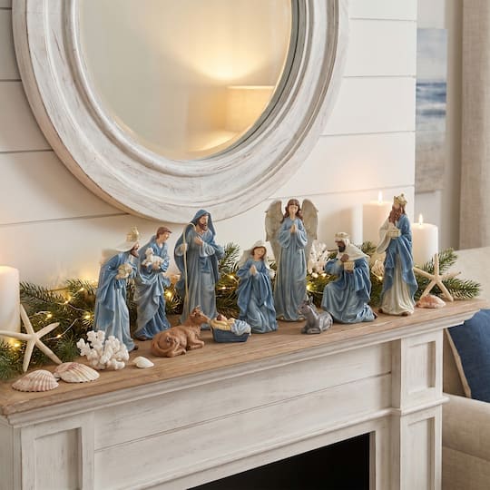 Glitzhome® 10-Piece 9.75" Celestial Blue Resin Christmas Nativity Figurine Set